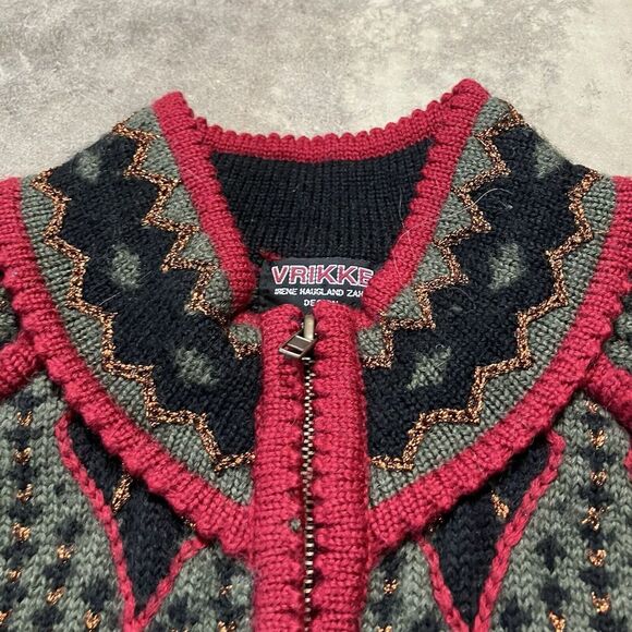 Vrikke‎ Irene Haugland Sweater Womens Large Full Zip Cardigan Wool Blend Multi - Picture 4 of 6